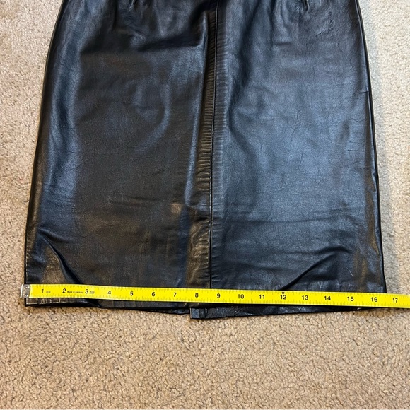 Vintage Leather Black Pencil Skirt 26" Waist High Waisted - Picture 7 of 16